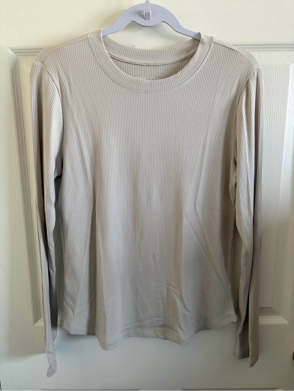 TRUTH By Republic Ribbed Long-Sleeve Crewneck Top in Light Cream